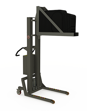 Custom lifter tool with specially designed platform for handling cassettes. A storage solution (OEM). 2Lift ApS.