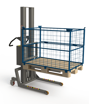 Strong and versatile pallet stacker for EUR 1 Euro-Pallets. Euro pallet with cage. 2Lift.