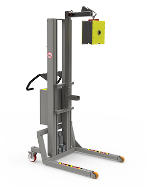 Bespoke crane lift with adjustable boom arm and hooking system for handling machine parts. 2Lift Aps.