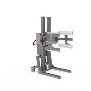 On this drum handler device is attached a linear lifting clamp that can handle drums and barrels up to 350 kg.
