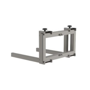 This piece of box and pallet handling equipment, the adjustable fork (AF), is designed for hard industrial use in demanding environments. Here is an example of the fork tool with a large distance between the tines. From the back, picture 2.