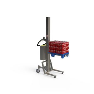 On this piece of storage handling equipment is attached a special narrow fork designed for lifting quarter pallets.