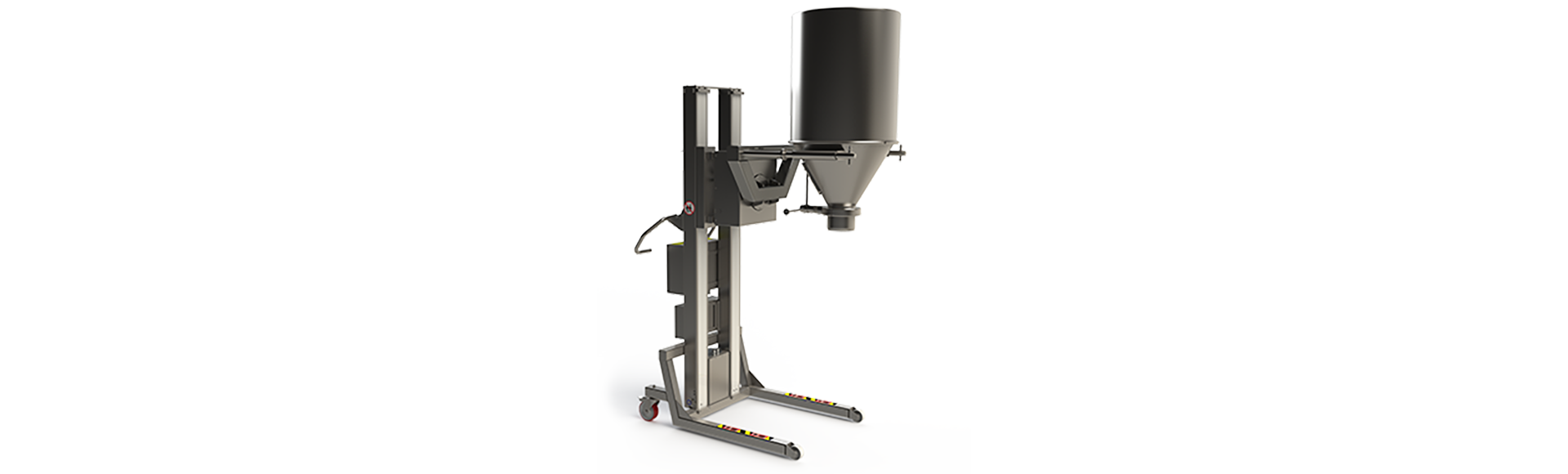 Customised clean room equipment with specially designed double mandrel for lifting, rotating and docking vessel. 2Lift ApS.