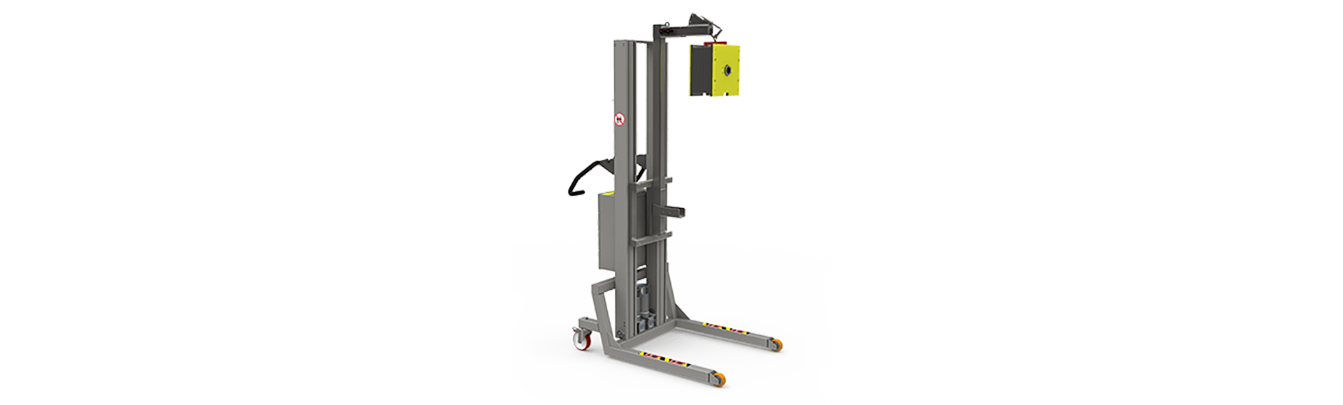 Bespoke crane lift with adjustable boom arm and hooking system for handling machine parts. 2Lift Aps.