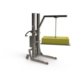 This example of crane lifting equipment can lift a broad variety of loads via its boom arm and rail.
