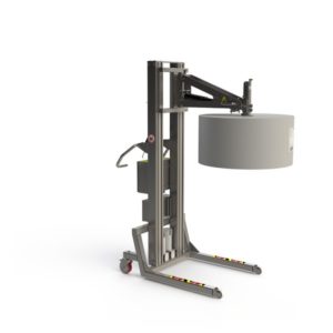 This hygienic and fully electric roll lifting aid is ideal for heavy paper handling in the food and beverage industry.