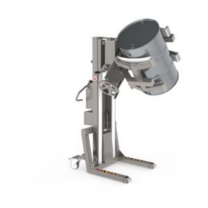 This cleanroom lifting solution for drum handling consists of a set of linear lift clamps along with a rotation unit.
