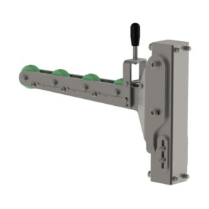 The roller mandrel (RM) is an ergonomic lifter tool that when attached to our mini lifts can lift, transport and easily load and offload heavy reels or (paper) rolls. From the back, picture 2.