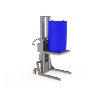 This battery operated lift fully complies with GMP principles. The lifter tool is a metal platform for lifting boxes, drums and other vessels.