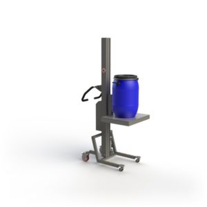 Lightweight drum lifting device with a simple metal platform for lifting lighter drums and barrels.