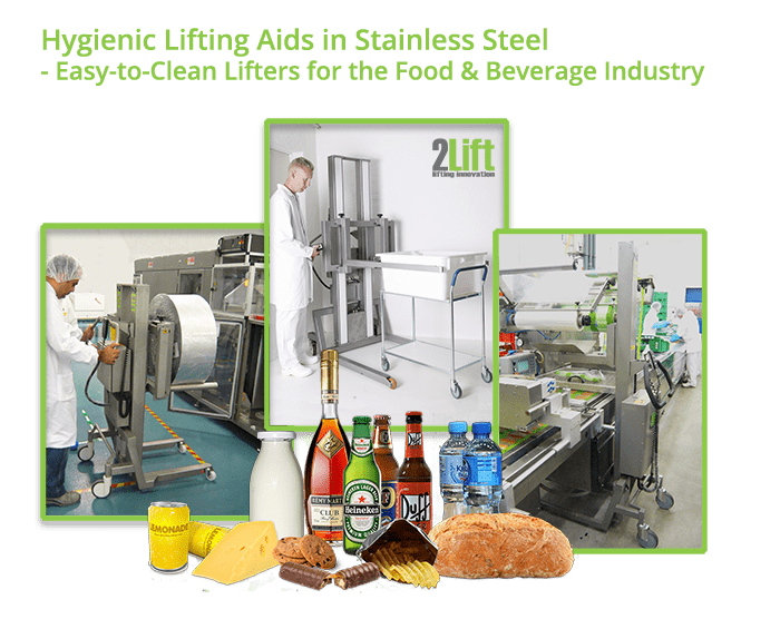 Hygienic electric lifters in stainless steel for the food and beverage industry.