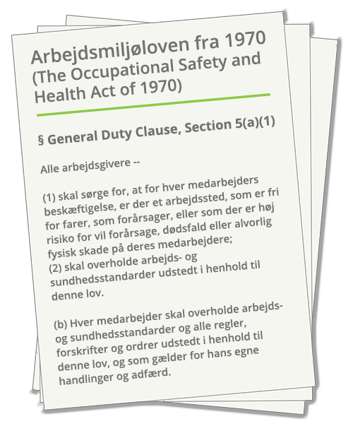 USAs arbejdsmiljølov 'The Occupational Safety and Health Act of 1970', General Duty Clause, Section 5(a)(1).