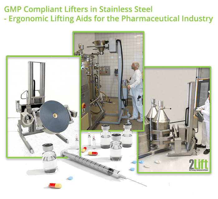 Industrial material handling equipment for the pharma industry and medicinal industry. Pharma lifters.