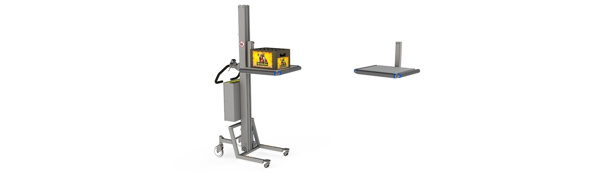 The plastic platform with roller (PPR) makes it on and off loading easy. Here this piece of materials handling equipment is equipped with the platform carrying a crate of beer.