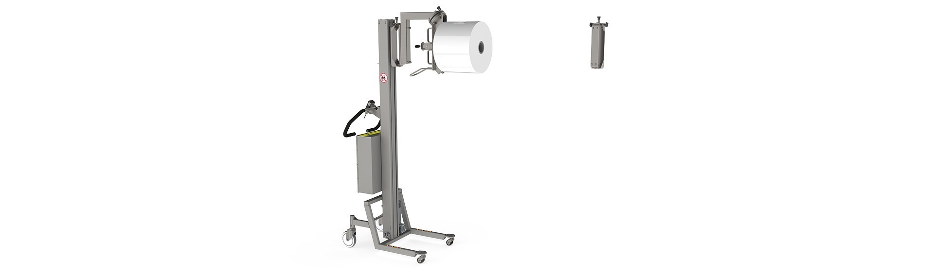 The swing unit (SU) is often combined with a crane arm or roll manipulator. Image: Material handling crane swinging a roll on a roll manipulator.