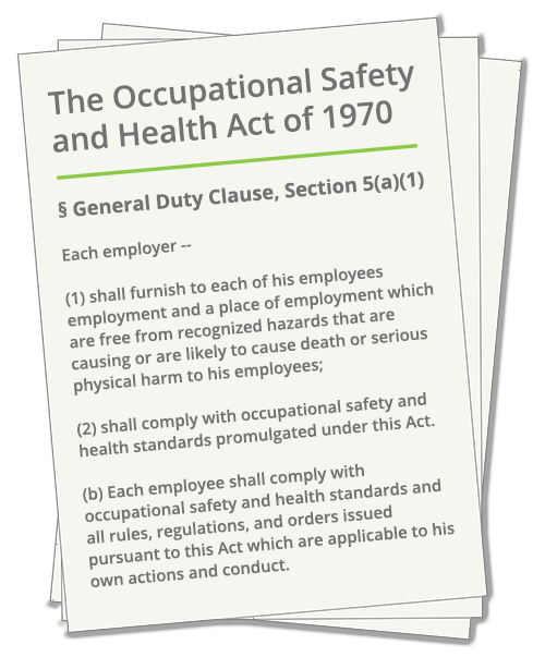 The Occupational Safety and Health Act of 1970, General Duty Clause, Section 5(a)(1).